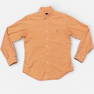 Men's Ralph Lauren Oxford Shirt Orange & White Gingham with Pony Embroidery